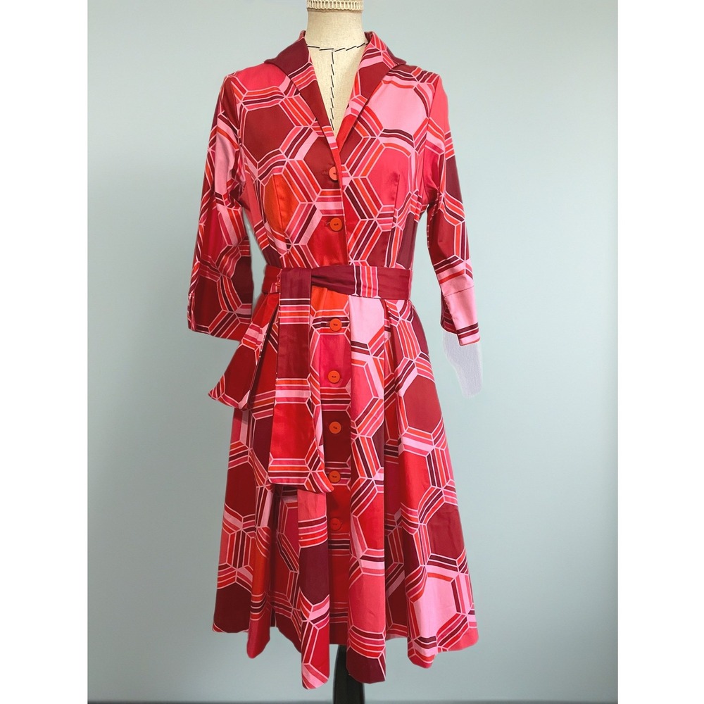 NWT Lesley Evers Grace 50s Style Fit Flare Handmade Dress‎ Honeycomb Red